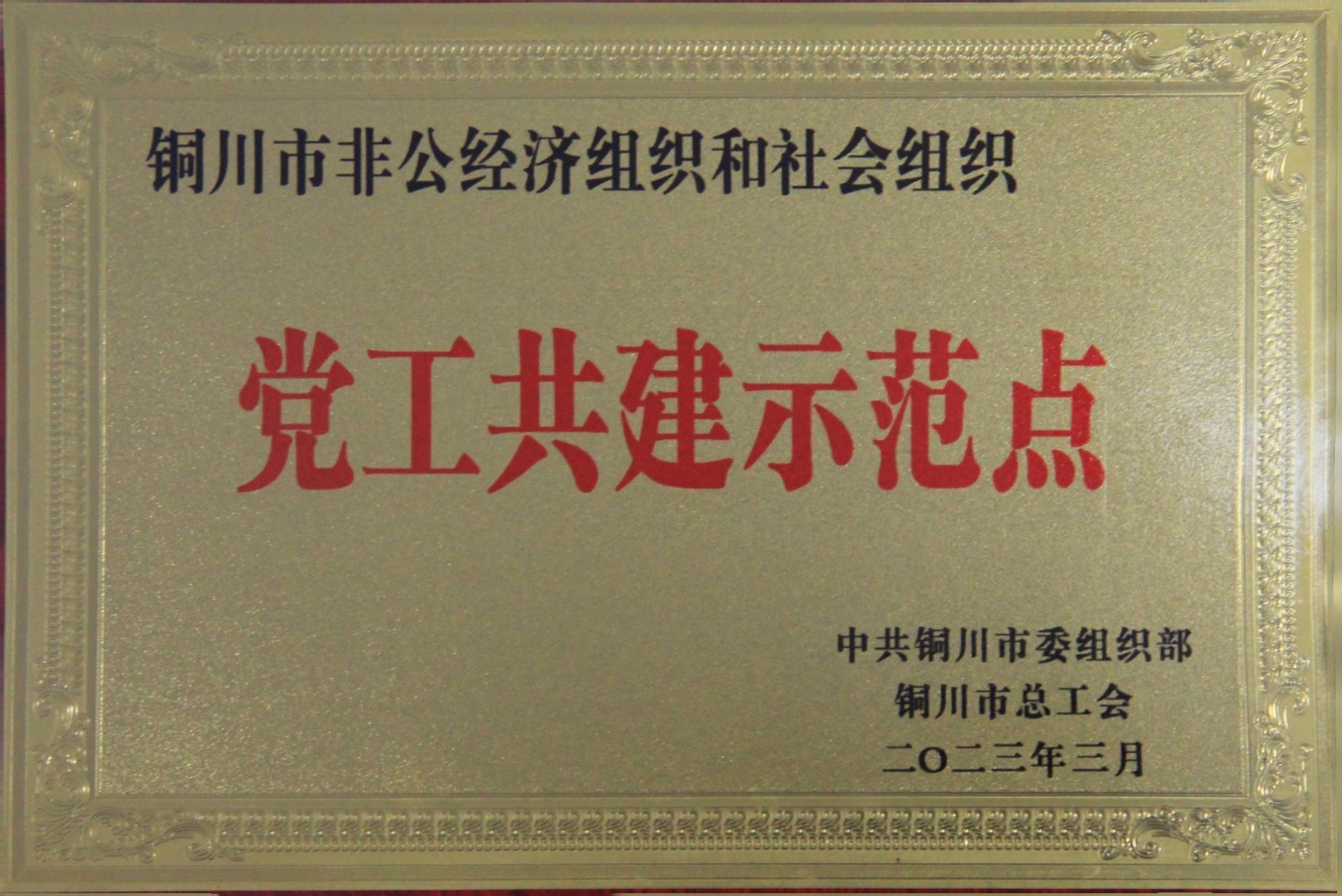 铭帝集团有限公司荣获铜川市非公经济组织和社会组织党工共建示范点